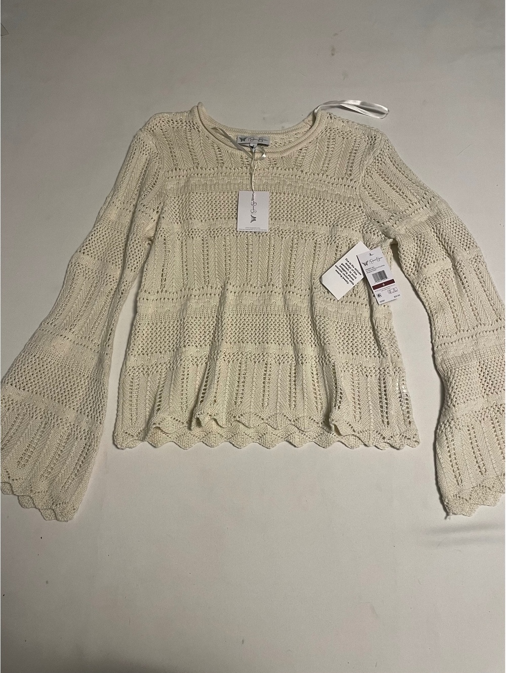 Jessica Simpson Ivory Eyelet Pointelle Pullover Sweater Size Small